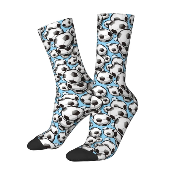 Gukieu Football Soccer Ball Print Contrast Color Mid-calf Socks, Sweat-wicking Athletic Socks, Unisex Clothing Accessories