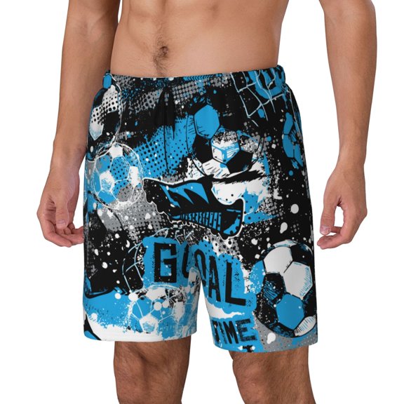 Gukieu Football Time Print Men's Double Layer Sports Swim Trunks, Quick Dry Adjustable Waist Swim Shorts Swimwear-X-Large