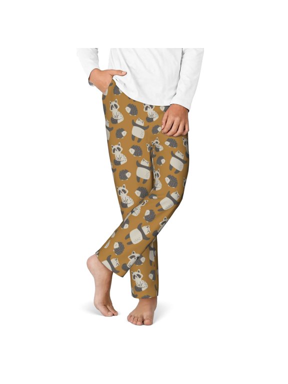 Forest Animal Print Youth Home Trousers, Elastic Waistband with Pockets for Home and Outing, Suitable for Children Aged 5-16-XS(5-6)