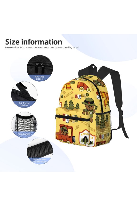 Forest Guard Print Backpack, Waterproof Backpack with Adjustable Shoulder Straps, Suitable for Campus, Business, Travel, Unisex