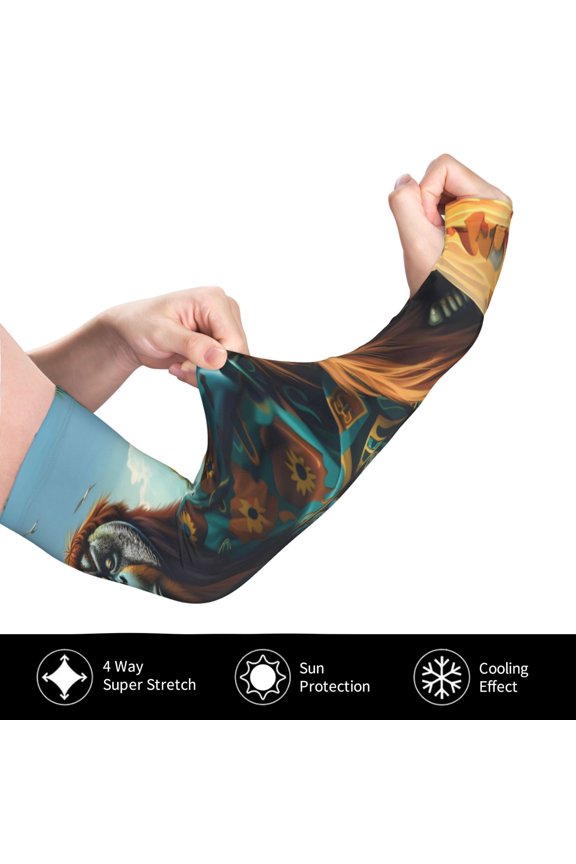 Forest Meditating Gorilla for Adult Ice Silk Sun Protection Arm Sleeves, Moisture Wicking, UV Protection Outdoor Sports Arm Sleeves, Unisex