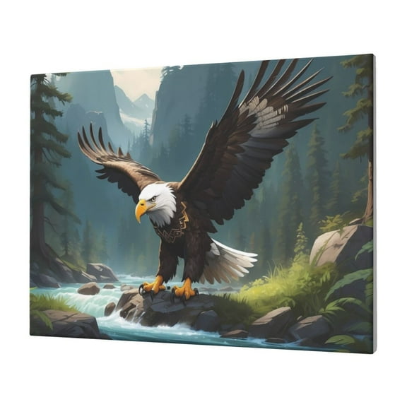 Gukieu Forest River Bald Eagle Print Horizontal Canvas Decorative Painting 12x16 Inch Shrinkage Resistant Frame Hanging Home Wall Art Decor