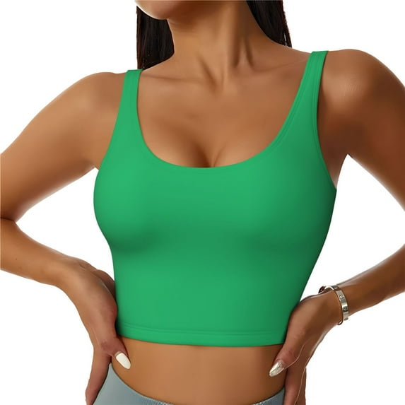 Gukieu Forestgreen Print Women's Sports Vest, Low-neck U-shaped Removable Pad Sports Bra for Yoga, Exercise, Dance-Medium