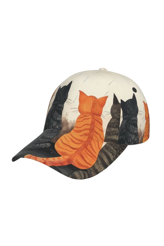 Four Cats Watching Rain Prin Baseball Cap, Adjustable Sweat-wicking Daily,Travel, Sports Cap, Unisex
