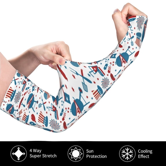 Gukieu Fourth Of July Party for Adult Ice Silk Sun Protection Arm Sleeves, Moisture Wicking, UV Protection Outdoor Sports Arm Sleeves, Unisex