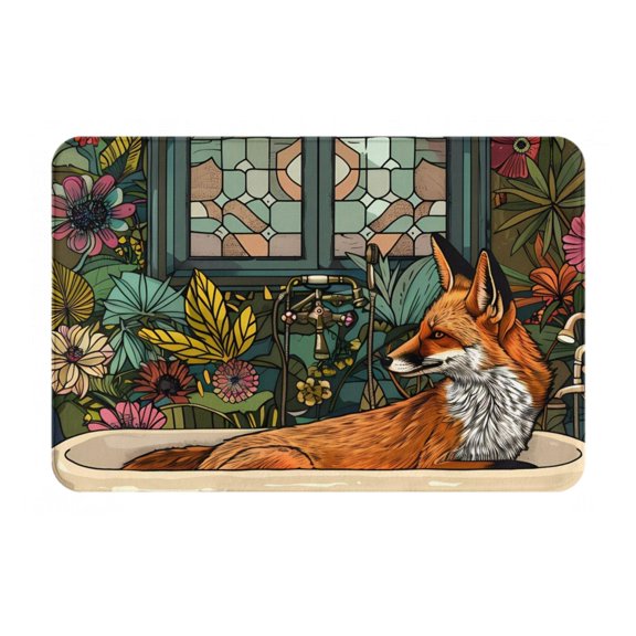 Gukieu Fox Bathtub Floral Art Print Dust-proof Floor Mats, Water-absorbent and Non-slip Flannel Door Mats 16x24in, Home Decoration Suitable for Kitchen, Bathroom, Garage