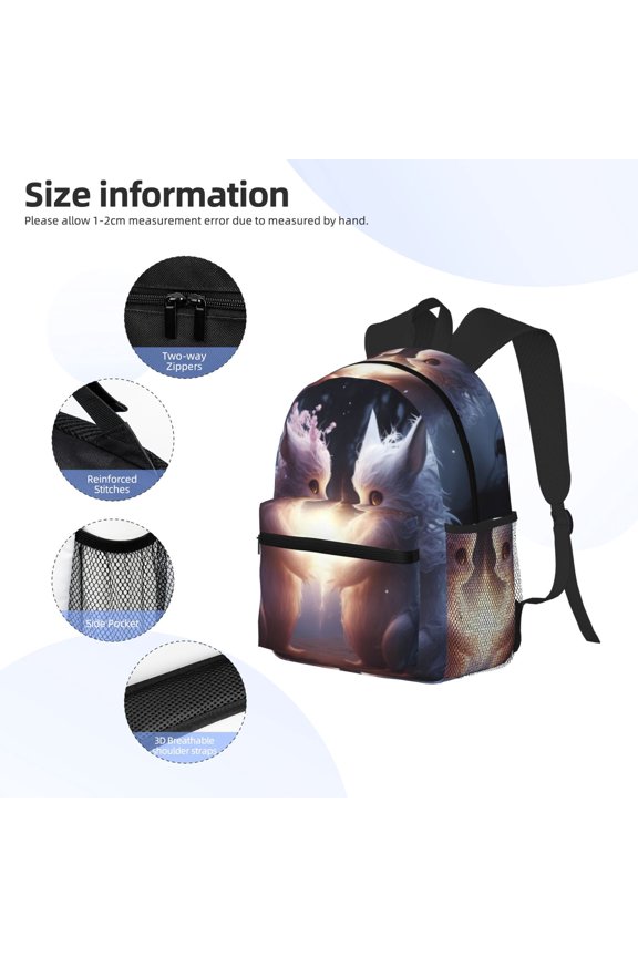Fox Couple Print Backpack, Waterproof Backpack with Adjustable Shoulder Straps, Suitable for Campus, Business, Travel, Unisex