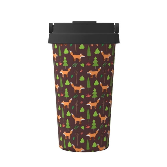 Gukieu Fox In Forest Print Insulated Coffee Cup, Portable Stainless Steel Vacuum Cup with Lid, Unisex, Suitable for Office, Cafe, Car
