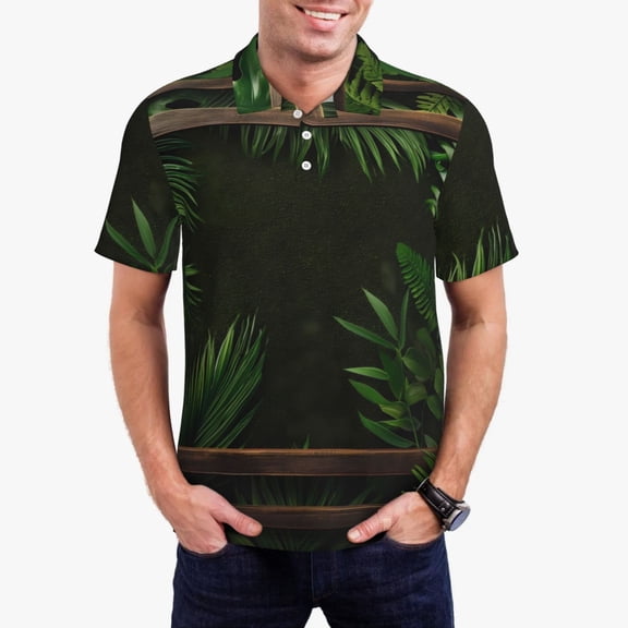 Gukieu Framed Greenery Wall Art Print Men's Quick-drying POLO Shirt, Button-down Summer T-shirt, Suitable for Work and Outdoor Activities-3X-Large