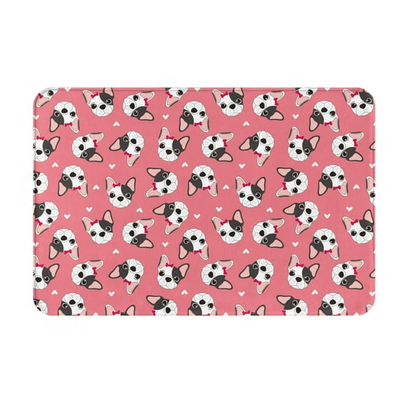 Gukieu French Bulldog Face Print Dust-proof Floor Mats, Water-absorbent and Non-slip Flannel Door Mats 16x24in, Home Decoration Suitable for Kitchen, Bathroom, Garage