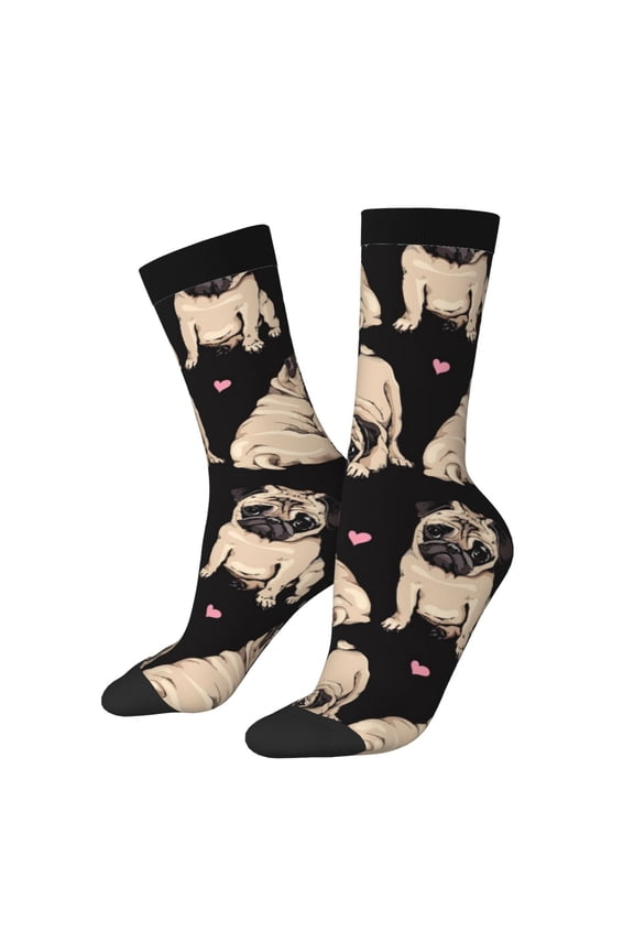 French Bulldog Print Contrast Color Mid-calf Socks, Sweat-wicking Athletic Socks, Unisex Clothing Accessories