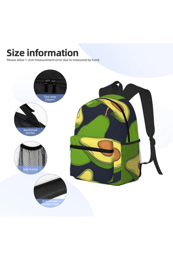 Fresh Avocado Print Backpack, Waterproof Backpack with Adjustable Shoulder Straps, Suitable for Campus, Business, Travel, Unisex