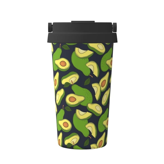 Gukieu Fresh Avocado Print Insulated Coffee Cup, Portable Stainless Steel Vacuum Cup with Lid, Unisex, Suitable for Office, Cafe, Car