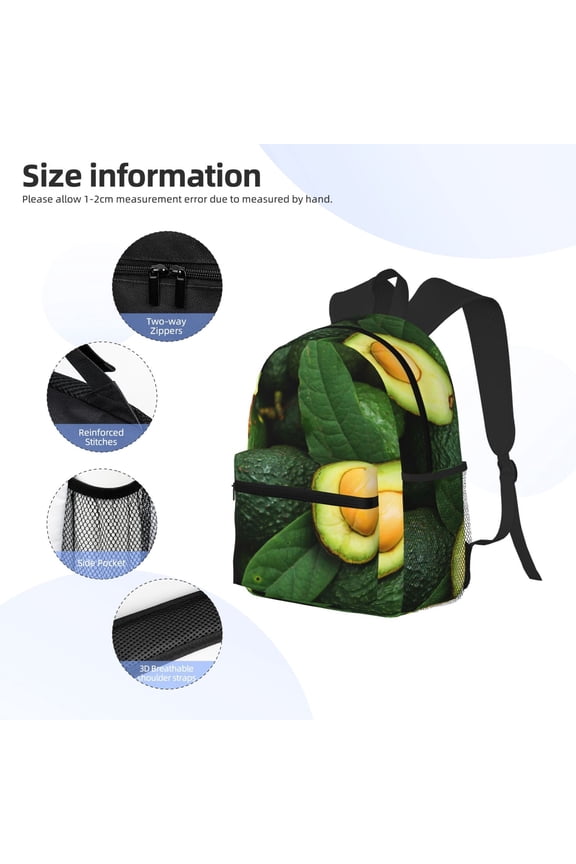Fresh Avocados Print Backpack, Waterproof Backpack with Adjustable Shoulder Straps, Suitable for Campus, Business, Travel, Unisex
