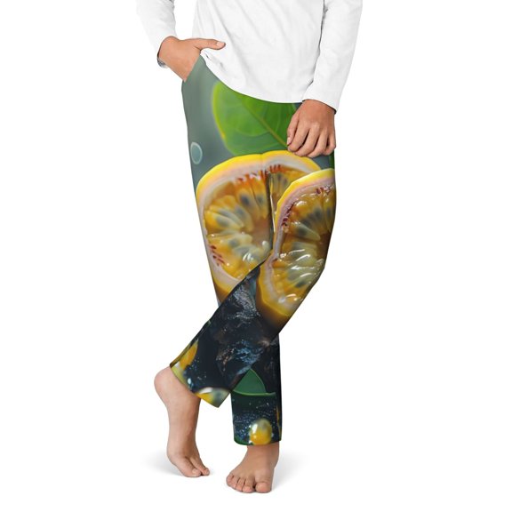 Gukieu Fresh Passion Fruit Still Life Print Youth Home Trousers, Elastic Waistband with Pockets for Home and Outing, Suitable for Children Aged 5-16-XS(5-6)