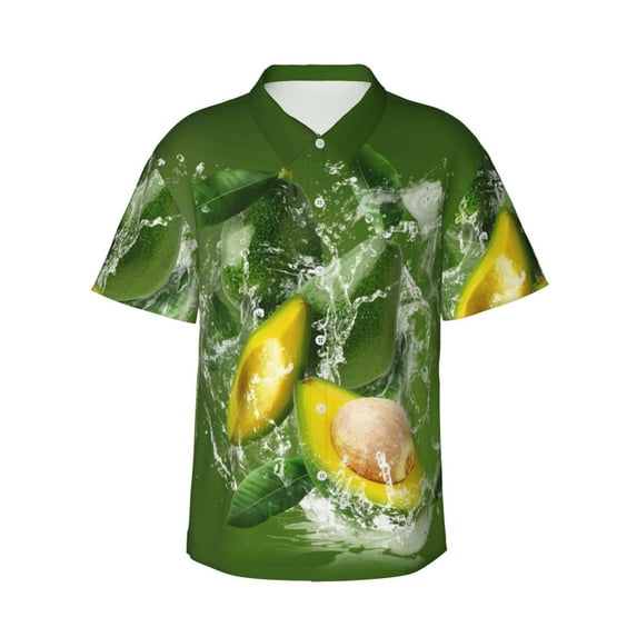Gukieu Friut Avocado Print Men's Short-sleeved Shirts, Button-down Lapel Hawaiian Shirts, T-shirts, Beach Vacation Summer Casual Wear,Large