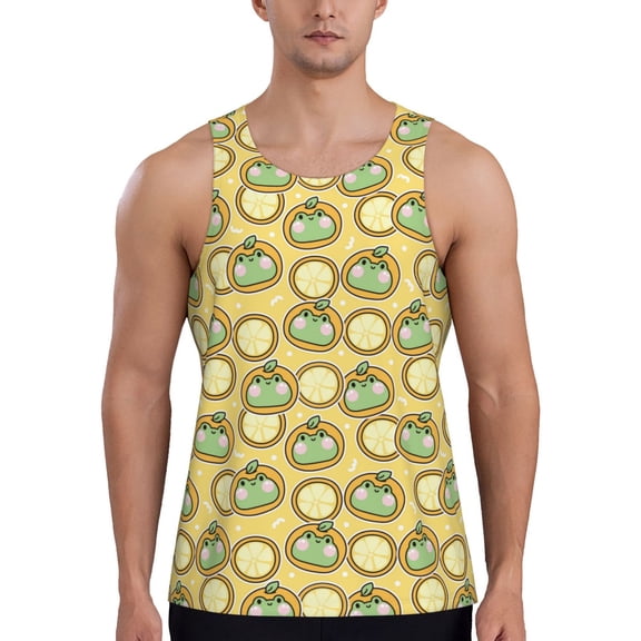 Gukieu Frog In Orange Hat Print Men's Quick Dry Fitness Vest, Round Neck Sleeveless Fitness Bodybuilding Top-Small