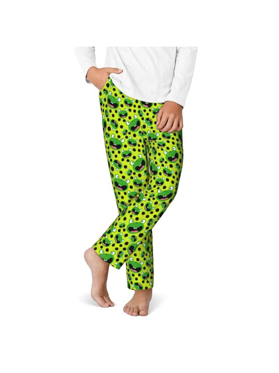 Frogs Print Youth Home Trousers, Elastic Waistband with Pockets for Home and Outing, Suitable for Children Aged 5-16-Medium