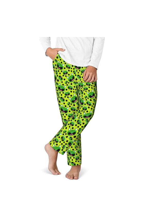 Frogs Print Youth Home Trousers, Elastic Waistband with Pockets for Home and Outing, Suitable for Children Aged 5-16-Small