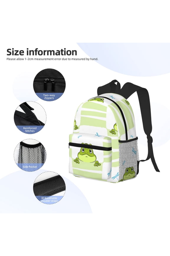 Frogs and Dragonflies Print Backpack, Waterproof Backpack with Adjustable Shoulder Straps, Suitable for Campus, Business, Travel, Unisex