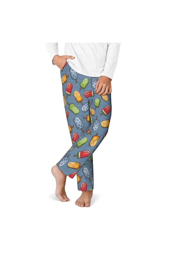 Fruit Ice Cream Print Youth Home Trousers, Elastic Waistband with Pockets for Home and Outing, Suitable for Children Aged 5-16-Large