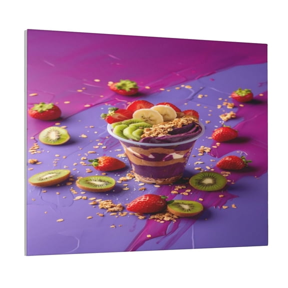 Gukieu Fruit Parfait Colorful Print Canvas Decorative Hanging Painting, Waterproof Art Wall Decoration with Frame, Suitable for Living Room, Bedroom