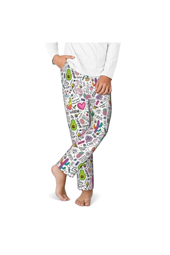 Fun Animal with Unicorn Print Youth Home Trousers, Elastic Waistband with Pockets for Home and Outing, Suitable for Children Aged 5-16-Small
