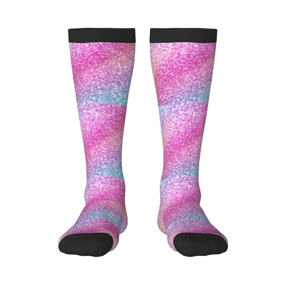 Gukieu Fun Rainbow Pink Print Contrast Color Stockings, Elastic Sports Socks Warm Socks Clothing Accessories, Adult Unisex