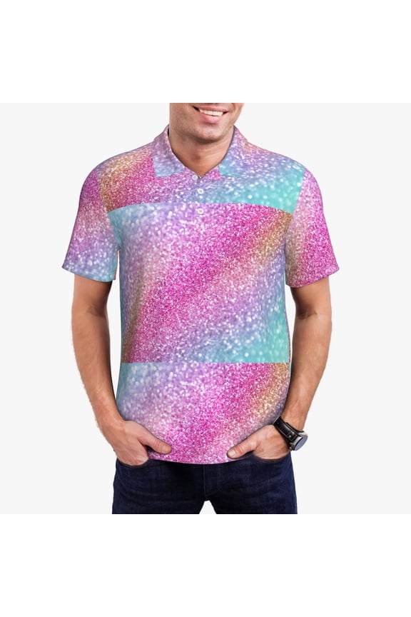 Fun Rainbow Print Men's Quick-drying POLO Shirt, Button-down Summer T-shirt, Suitable for Work and Outdoor Activities-Small