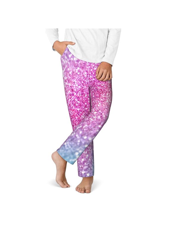Fun Rainbow Print Youth Home Trousers, Elastic Waistband with Pockets for Home and Outing, Suitable for Children Aged 5-16-Small
