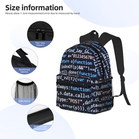Gukieu Function Source Code Print Backpack, Waterproof Backpack with Adjustable Shoulder Straps, Suitable for Campus, Business, Travel, Unisex