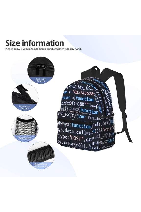 Function Source Code Print Backpack, Waterproof Backpack with Adjustable Shoulder Straps, Suitable for Campus, Business, Travel, Unisex
