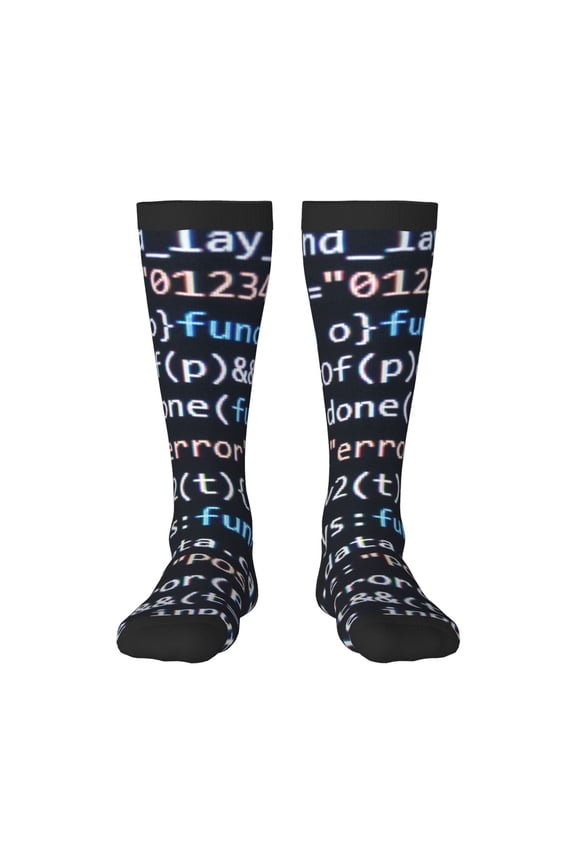 Function Source Code Print Contrast Color Stockings, Elastic Sports Socks Warm Socks Clothing Accessories, Adult Unisex