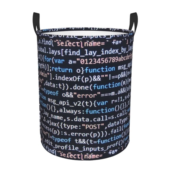 Gukieu Function Source Code Print Round Dirty Clothes Bag, Waterproof Standing Home Bathroom Storage Basket Car Trunk Storage Bag-Small