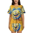 thumbnail image 1 of Gukieu Funny Alarm Clock Illustration Print Women's Short-sleeved Pajama Set, Round Neck Button Top Elastic Shorts 2-piece Set, Summer Home Leisure Clothing-XX-Large, 1 of 6