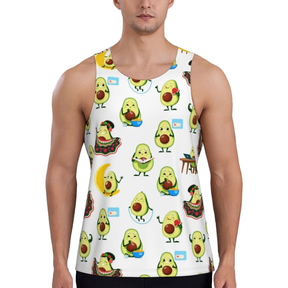 Gukieu Funny Avocado In Mexican Clothes Print Men's Quick Dry Fitness Vest, Round Neck Sleeveless Fitness Bodybuilding Top-Large