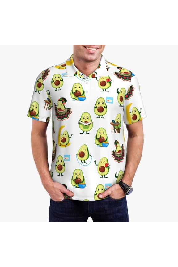 Funny Avocado In Mexican Clothes Print Men's Quick-drying POLO Shirt, Button-down Summer T-shirt, Suitable for Work and Outdoor Activities-Small
