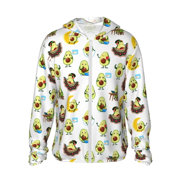 Gukieu Funny Avocado In Mexican Clothes Print Sun Protection Hoodies for Men and Women, Zippered Long-sleeved Quick-drying UV Protection Shirts, Suitable for Sports, Swimming, Fishing-Small