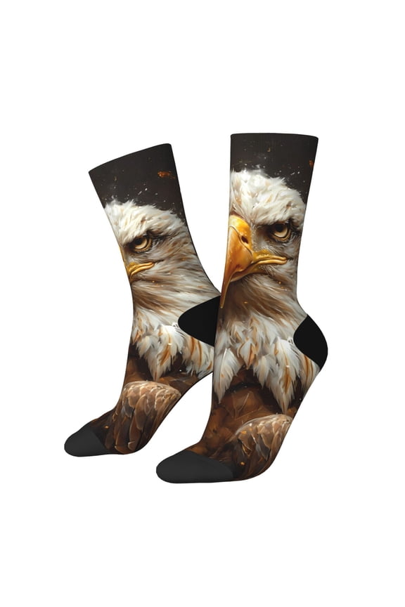 Funny Bald Eagle Print Contrast Color Mid-calf Socks, Sweat-wicking Athletic Socks, Unisex Clothing Accessories