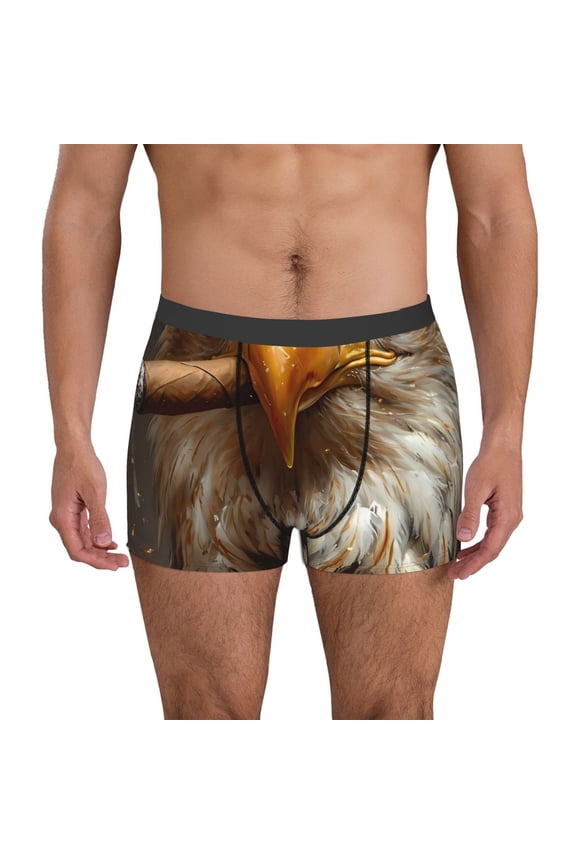 Funny Bald Eagle Print Men's Boxer Briefs, High Elastic Moisture Wicking Boxer Briefs Underwear-Small