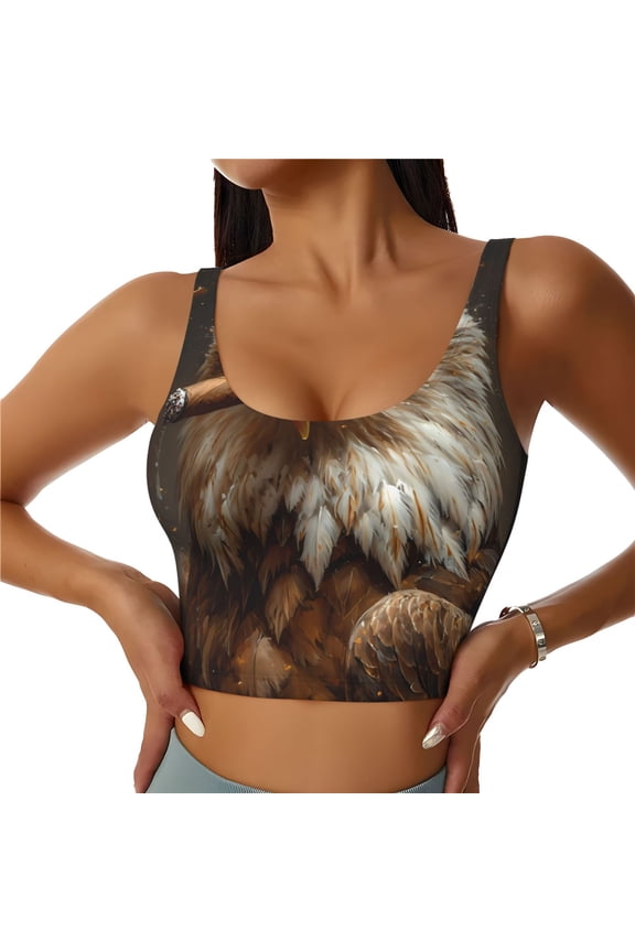Funny Bald Eagle Print Women's Sports Vest, Low-neck U-shaped Removable Pad Sports Bra for Yoga, Exercise, Dance-XX-Large