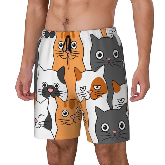Gukieu Funny Cats Print Men's Double Layer Sports Swim Trunks, Quick Dry Adjustable Waist Swim Shorts Swimwear-X-Large