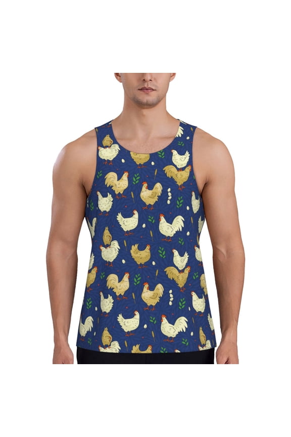 Funny Chicken Print Men's Quick Dry Fitness Vest, Round Neck Sleeveless Fitness Bodybuilding Top-3X-Large