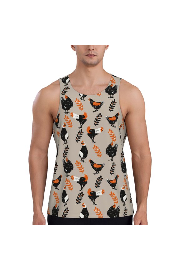 Funny Chicken Print Men's Quick Dry Fitness Vest, Round Neck Sleeveless Fitness Bodybuilding Top-4X-Large