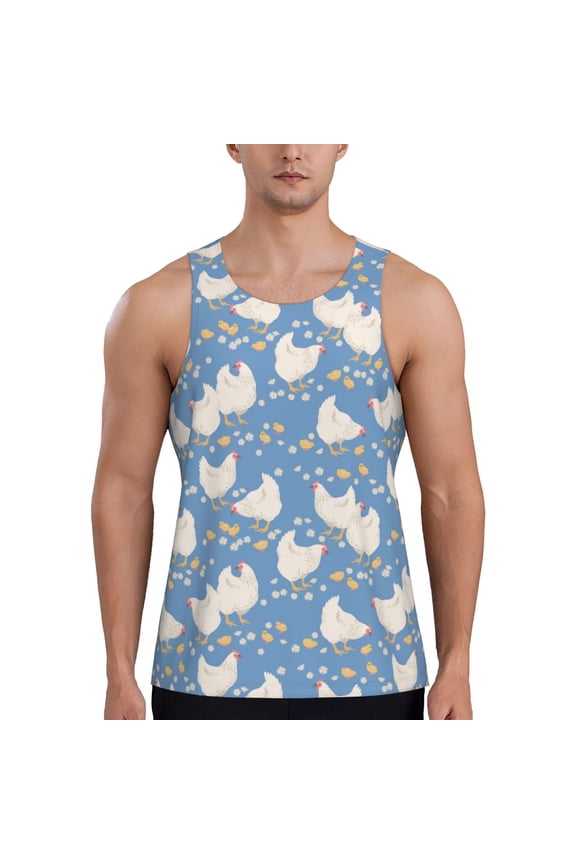 Funny Chicken Print Men's Quick Dry Fitness Vest, Round Neck Sleeveless Fitness Bodybuilding Top-Medium