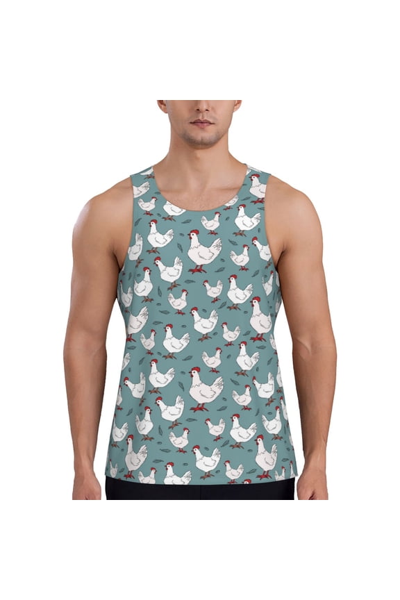 Funny Chicken Print Men's Quick Dry Fitness Vest, Round Neck Sleeveless Fitness Bodybuilding Top-Medium