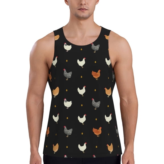 Gukieu Funny Chicken Print Men's Quick Dry Fitness Vest, Round Neck Sleeveless Fitness Bodybuilding Top-X-Large