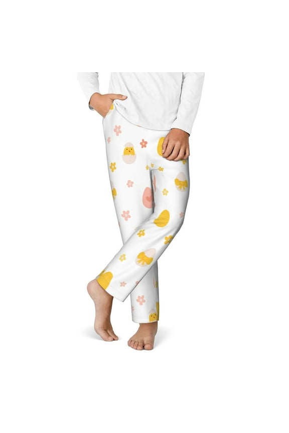 Funny Chicken Print Youth Home Trousers, Elastic Waistband with Pockets for Home and Outing, Suitable for Children Aged 5-16-Large