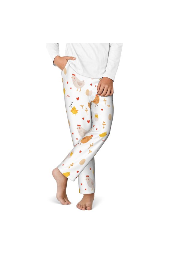 Funny Chicken Print Youth Home Trousers, Elastic Waistband with Pockets for Home and Outing, Suitable for Children Aged 5-16-XS(5-6)