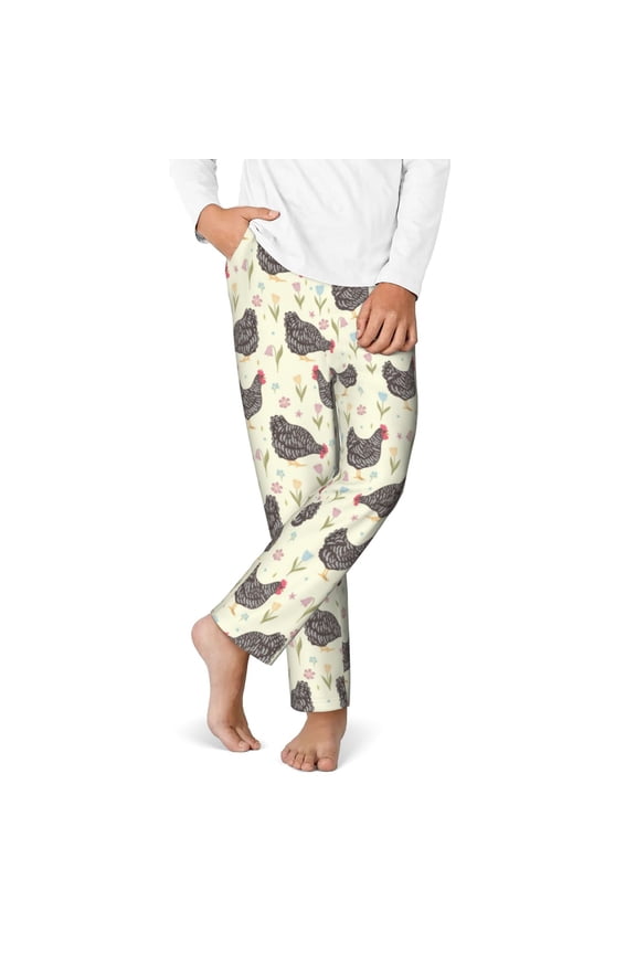 Funny Chicken Print Youth Home Trousers, Elastic Waistband with Pockets for Home and Outing, Suitable for Children Aged 5-16-XS(5-6)